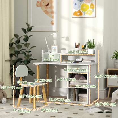 Bureau d'étude et chaise pour enfants avec rangement