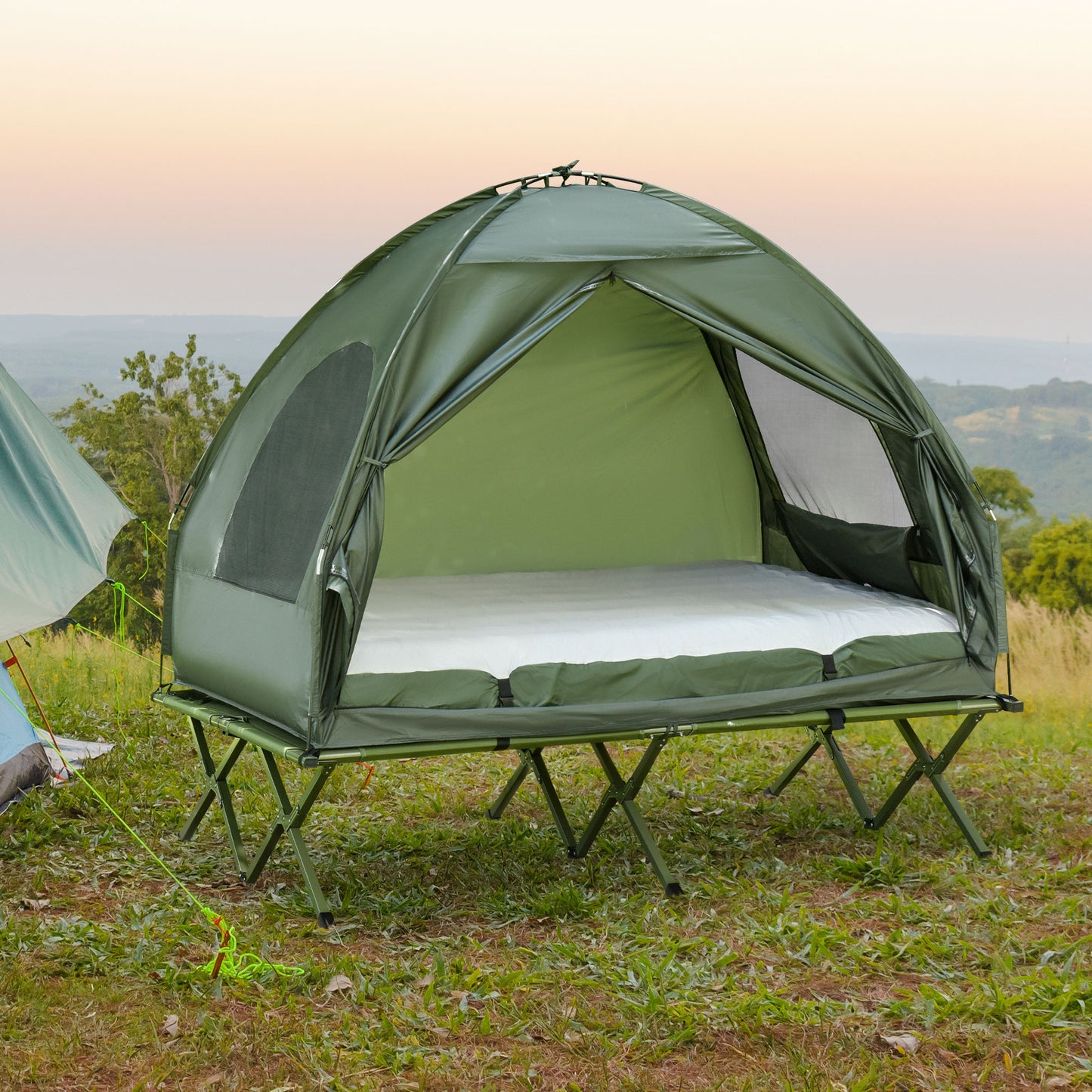 Ensemble camping tente-lit surélevé 2 personnes avec matelas