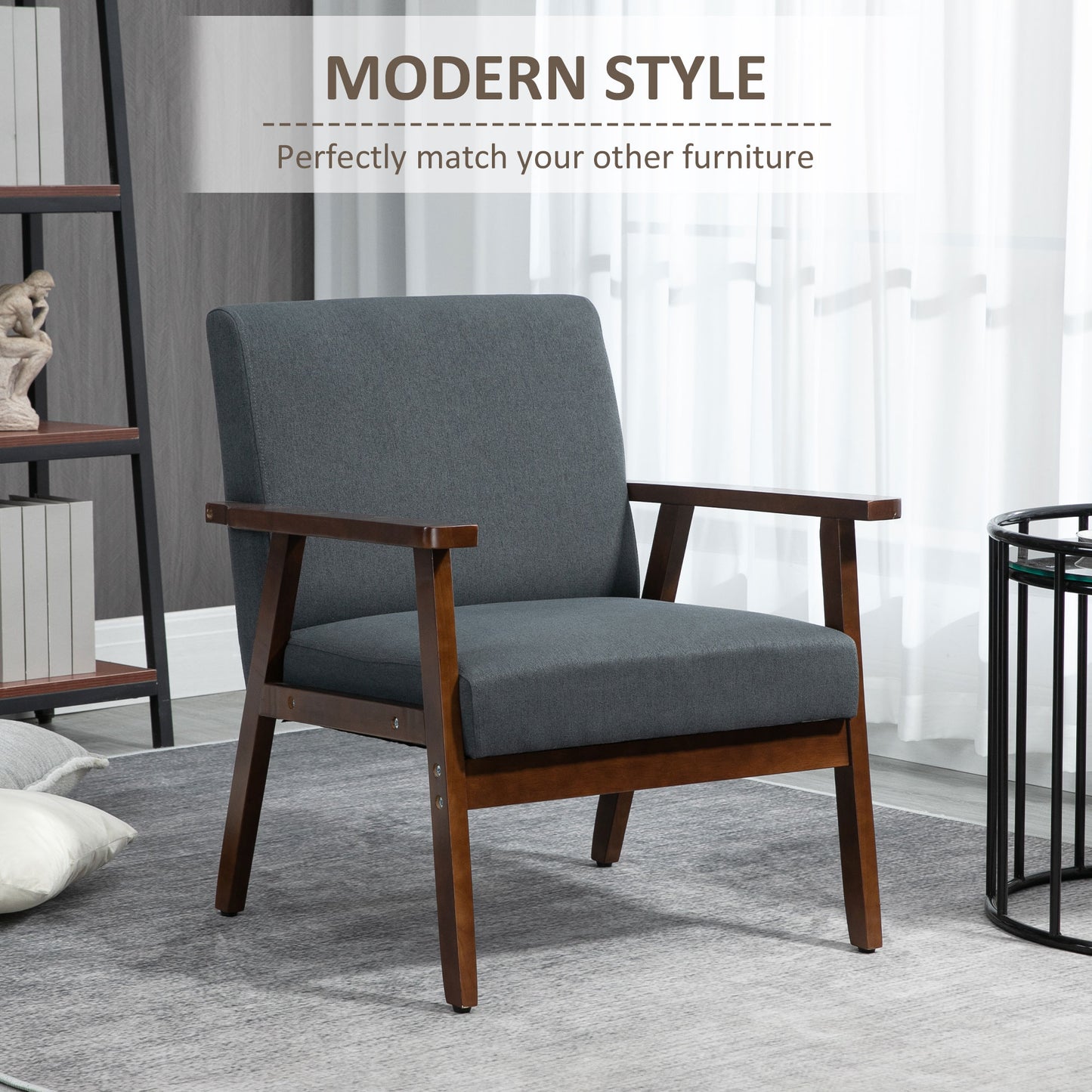Fauteuil d'accent rembourré avec accoudoirs en bois