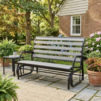 Banc balançoire de patio 2 places — acier et bois composite