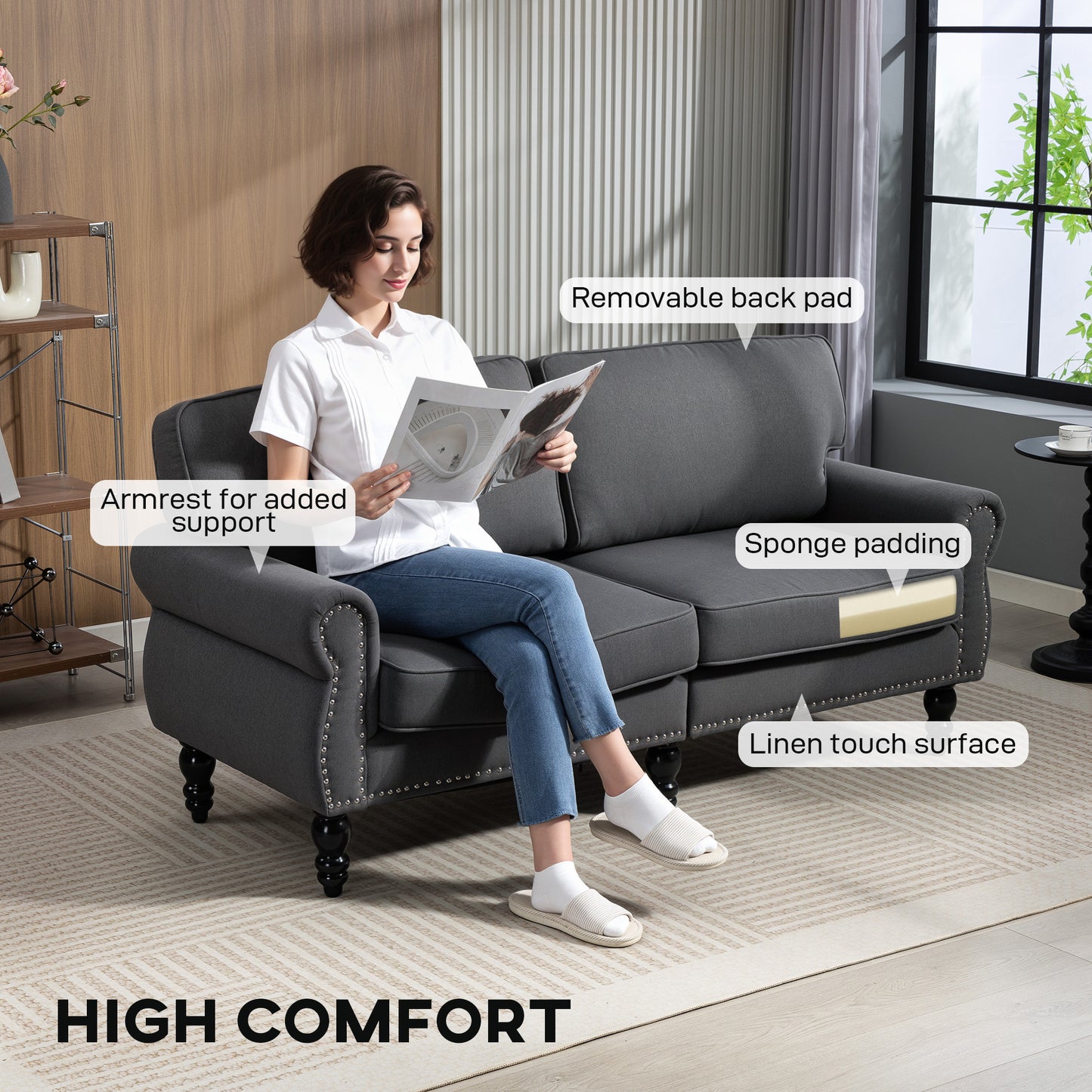 Sofa 2 places style traditionnel en lin