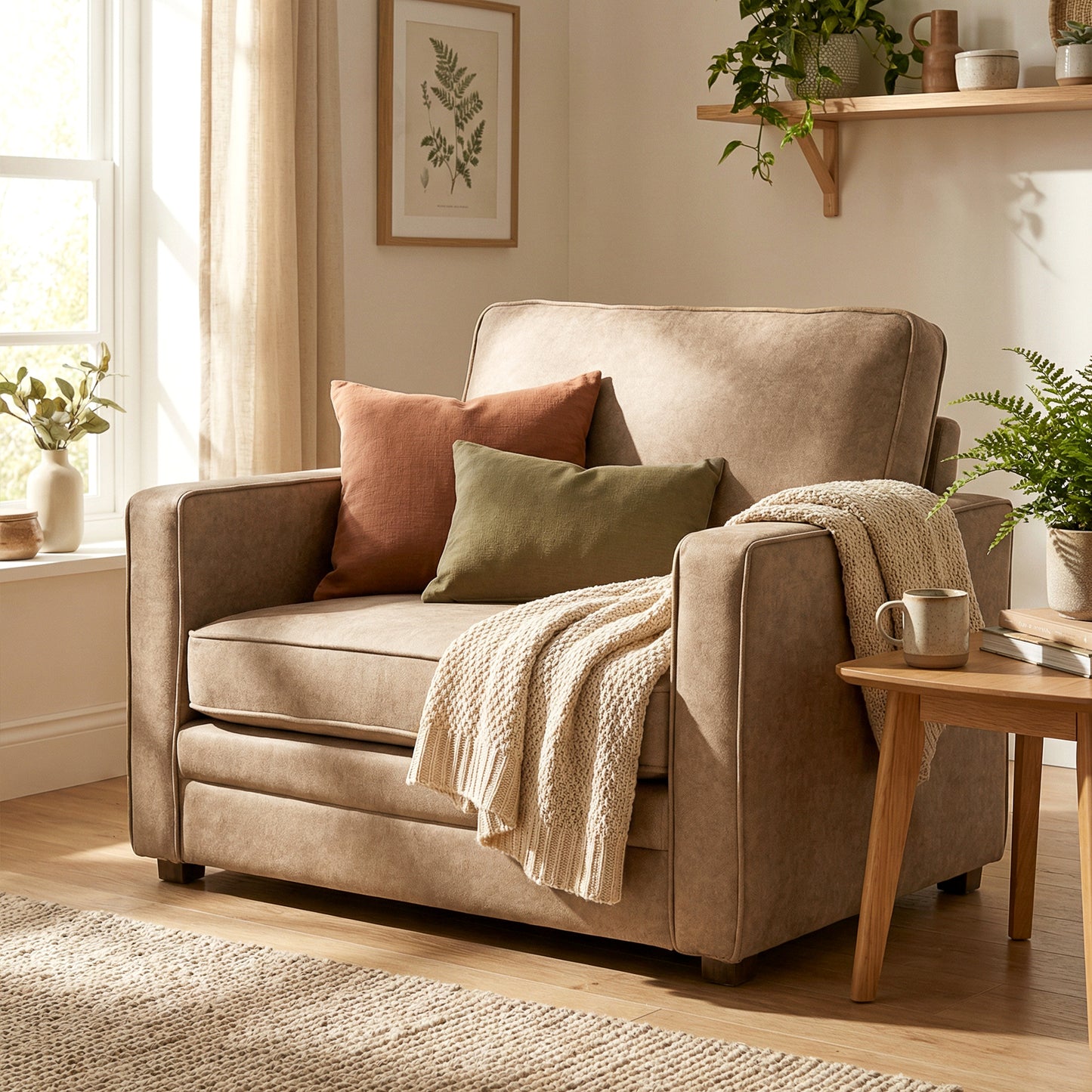 Fauteuil accent velours siège large ressorts ensachés