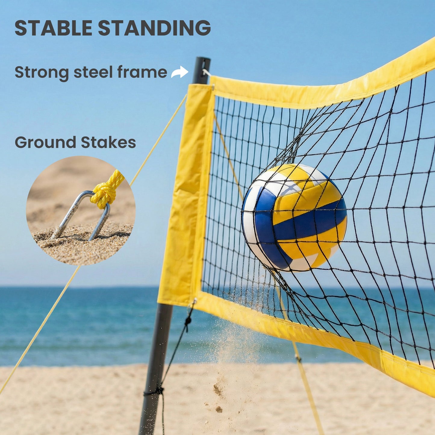 Ensemble filet de volleyball portatif avec poteaux réglables