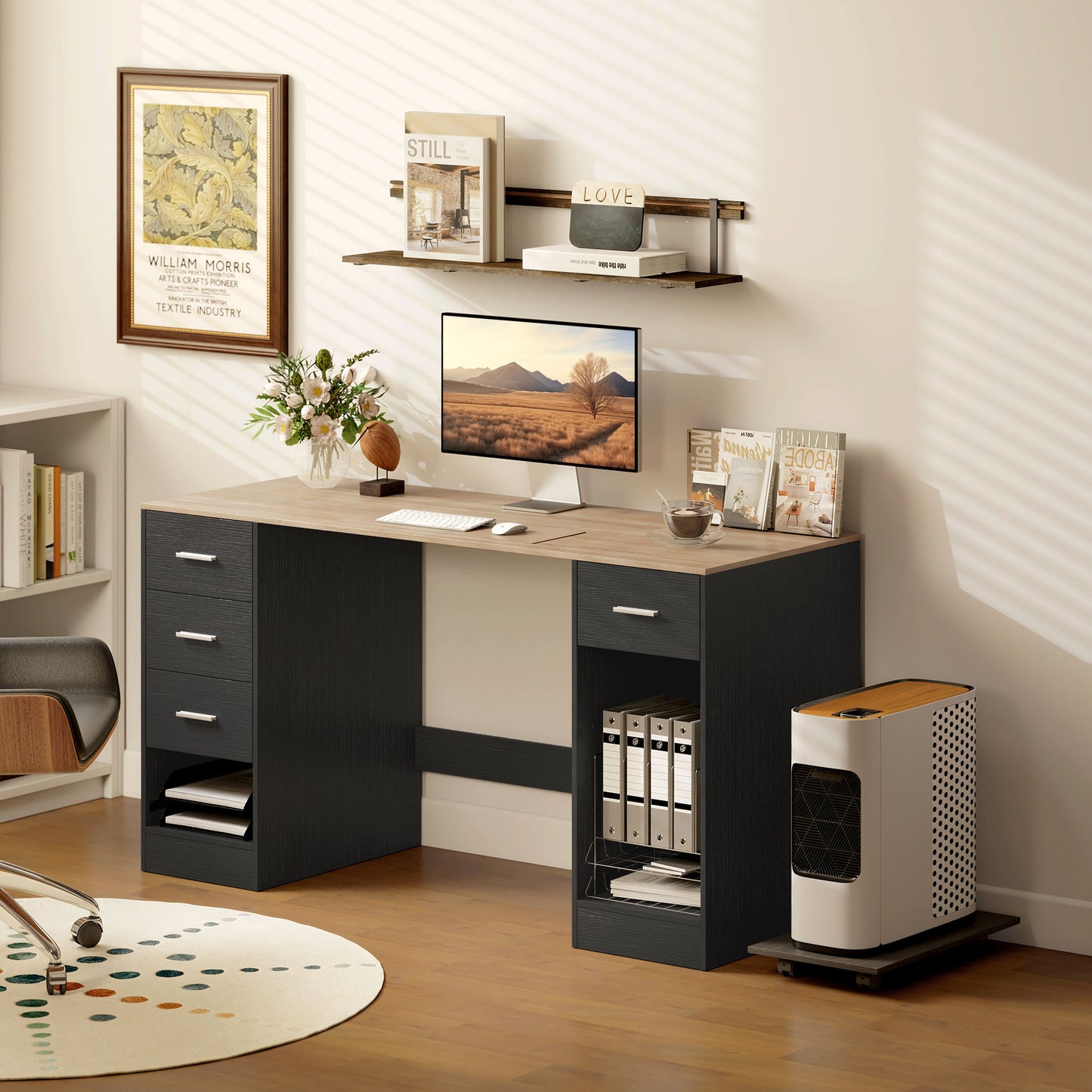 Bureau informatique avec 4 tiroirs et tablette mobile