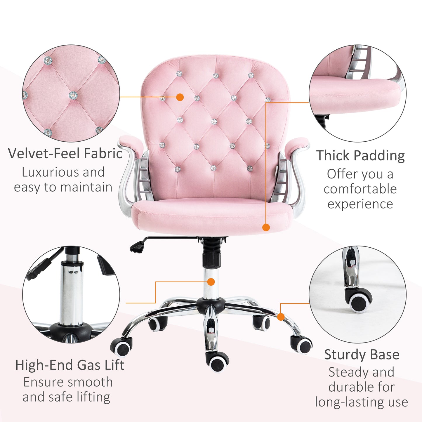 Chaise de bureau capitonnée cuir synthétique cristaux décoratifs