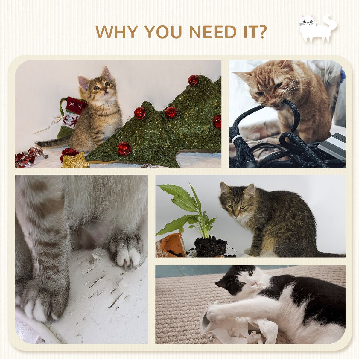 Ensemble mural de jeux pour chat avec griffoir — Lot de 4