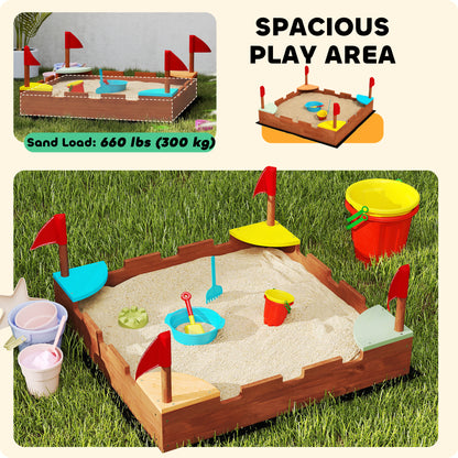Bac à sable en bois pour enfants avec drapeaux