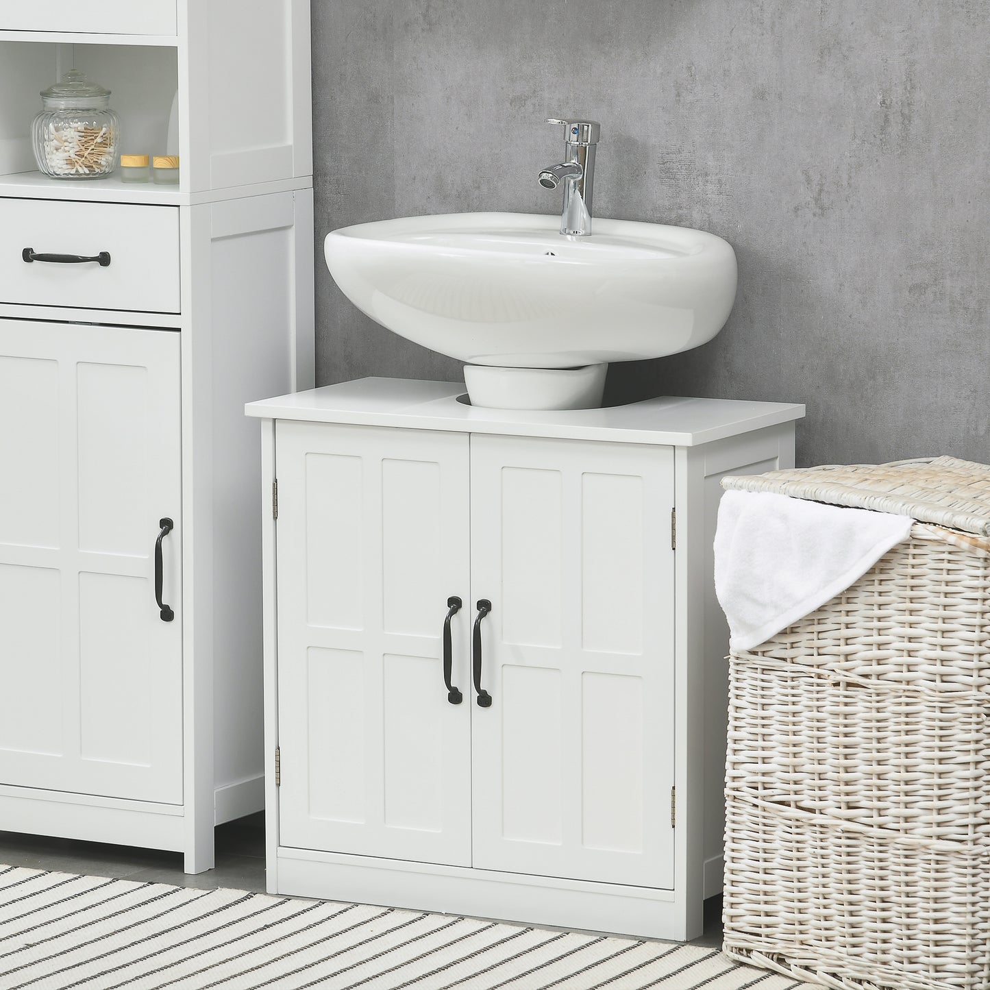 Meuble sous-lavabo double porte avec tablette ajustable