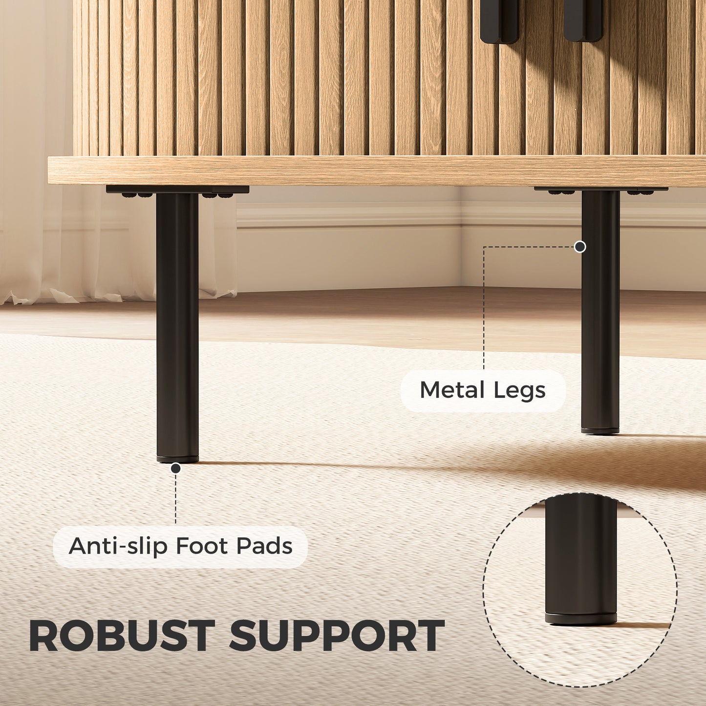 Table basse portes tambour coulissantes pieds métal
