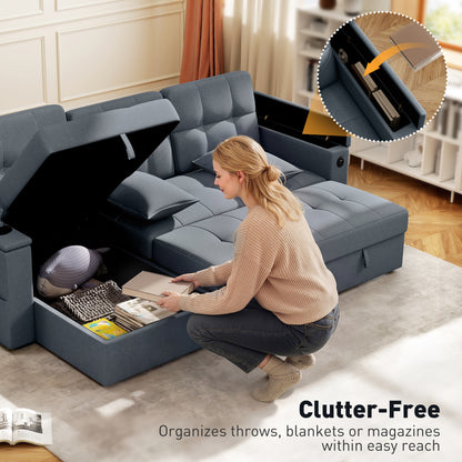 Sofa-lit sectionnel convertible en L avec rangement et ports USB