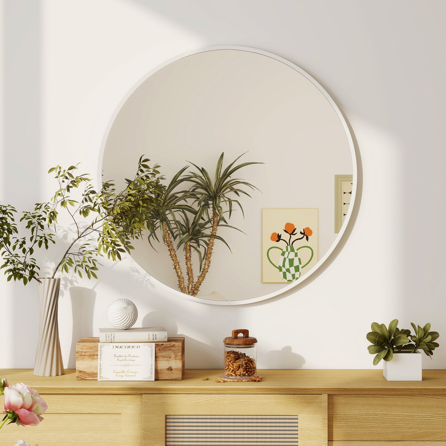 Miroir mural rond 91 cm cadre métallique décoratif