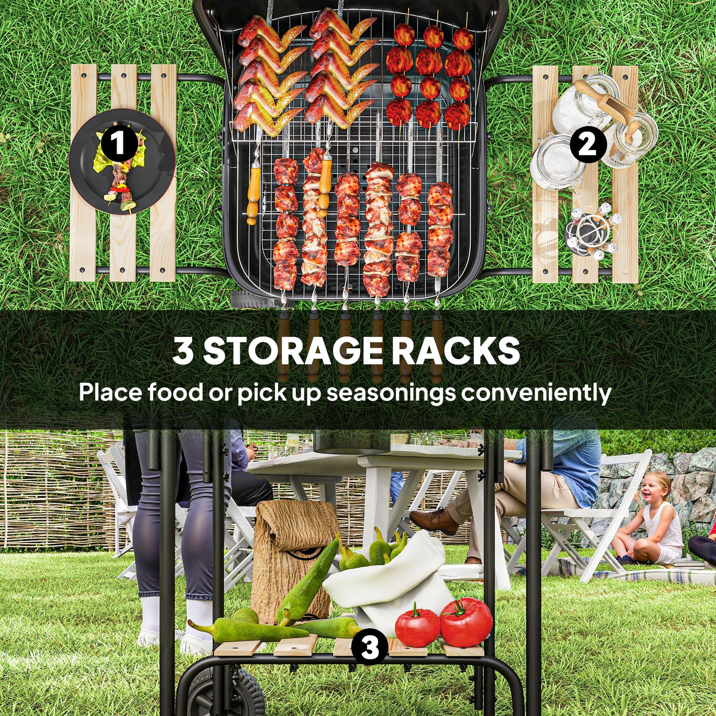 BBQ au charbon portable avec grille de 1840 cm²
