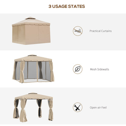 Gazebo de patio double toit avec rideaux et moustiquaire