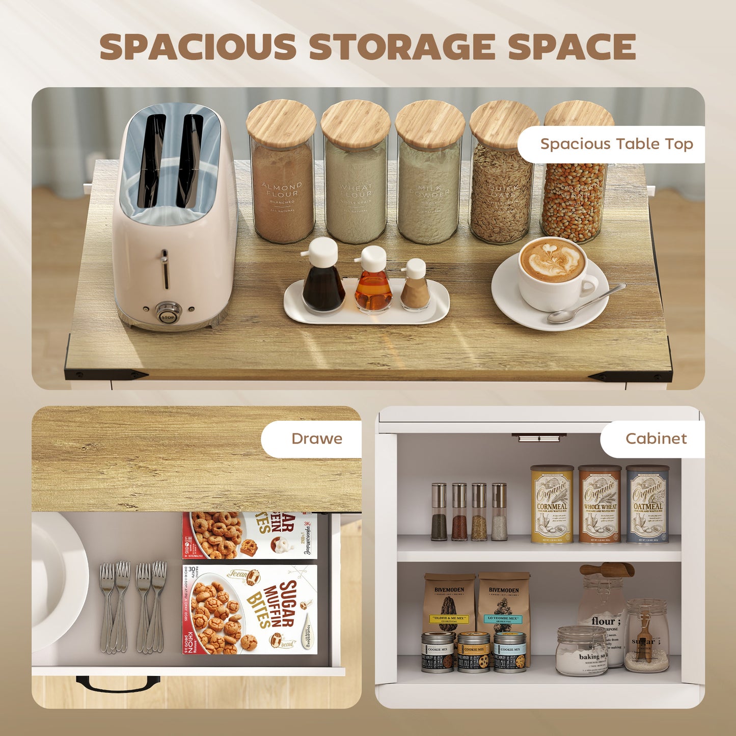 Buffet de cuisine style fermette avec tiroir et tablette