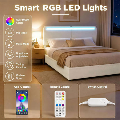Lit Queen Plateforme avec Station de Charge et Rangement