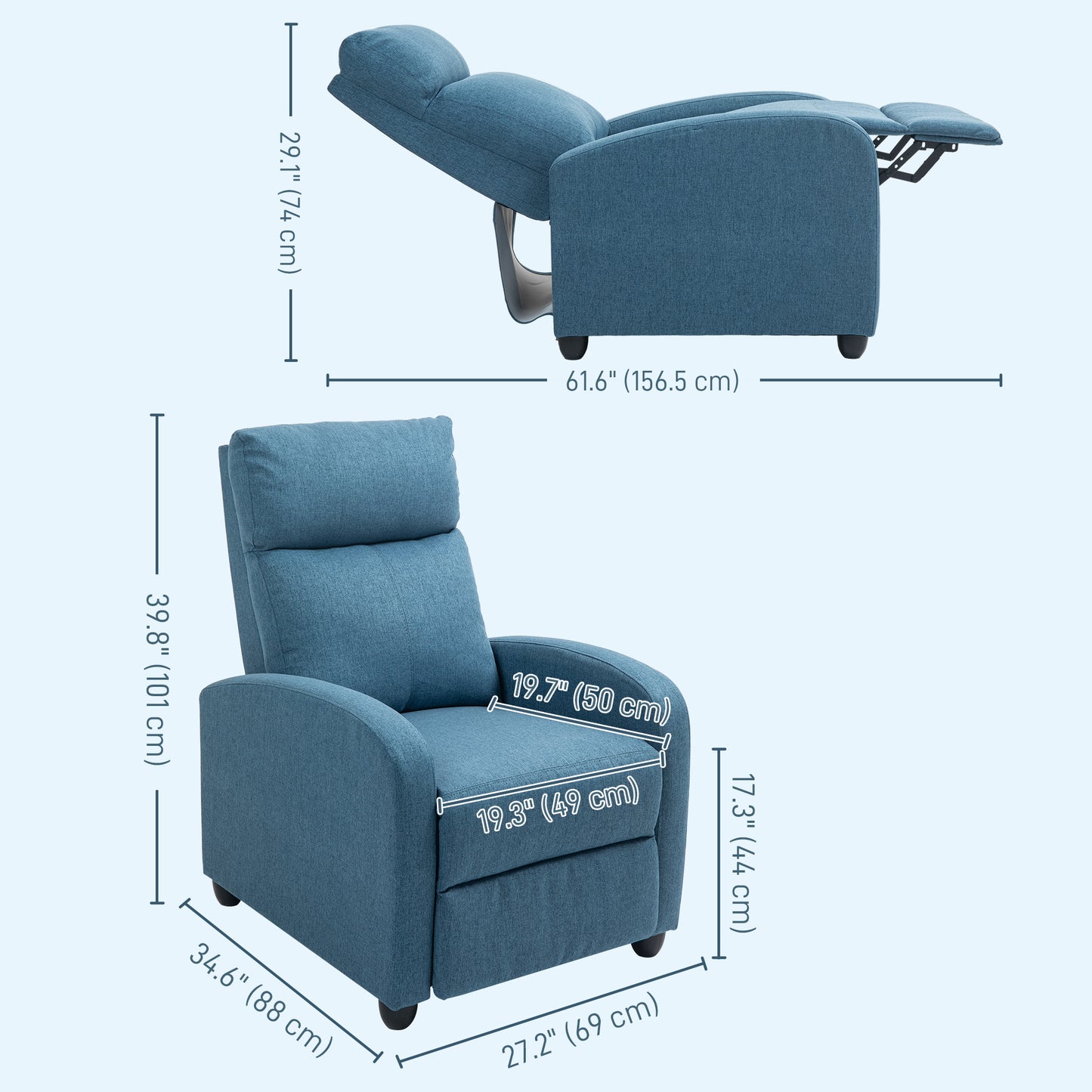 Fauteuil inclinable manuel rembourré lin pour salon