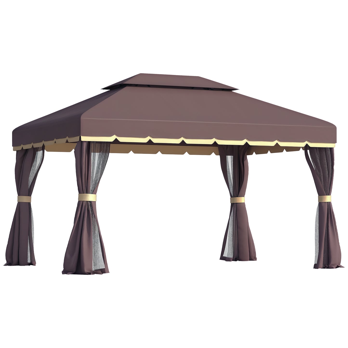 Gazebo double toit en aluminium avec filet et rideaux