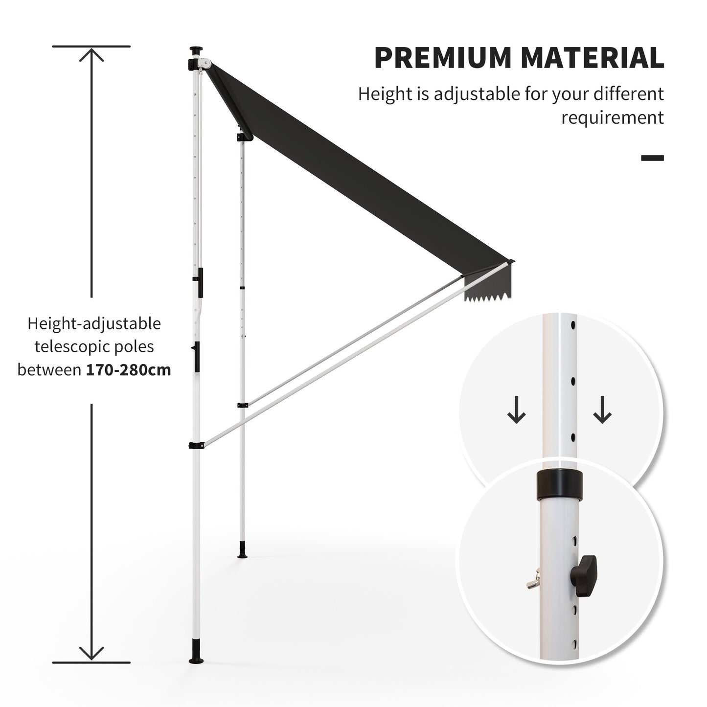 Store rétractable manuel patio sol plafond 305x152cm ajustable