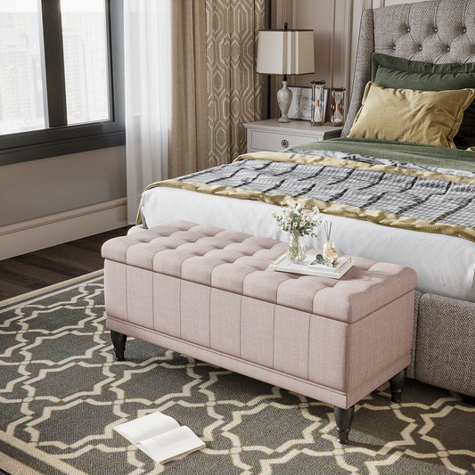 Banc de rangement capitonné en tissu