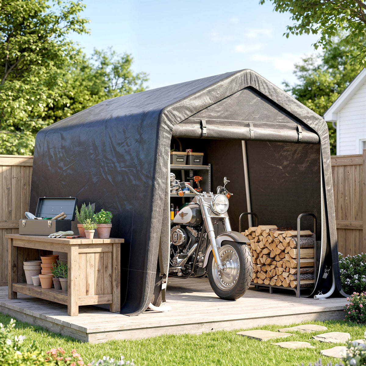 Abri de rangement jardin 2,8 x 2,4 m — cadre métal