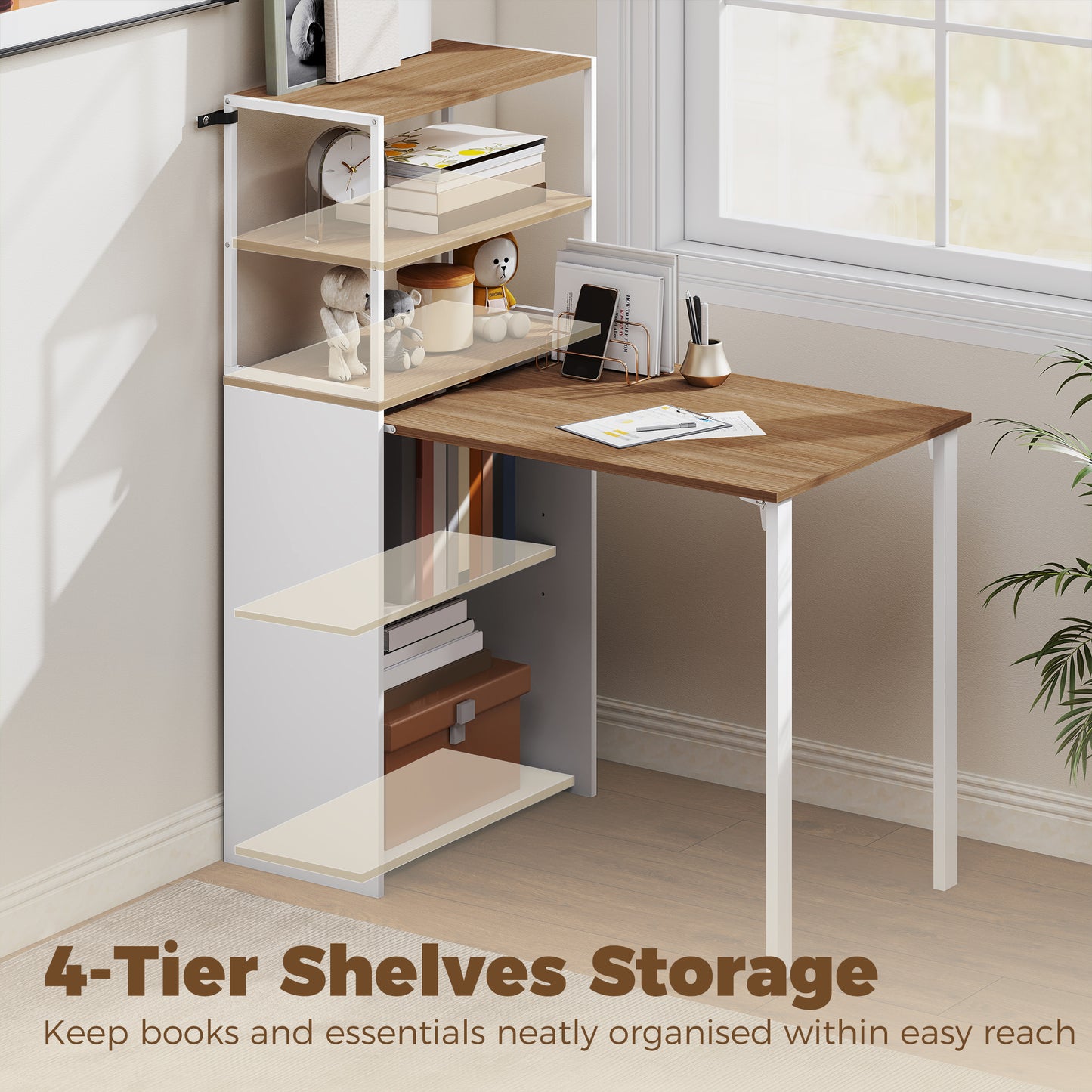 Bureau pliant avec bibliothèque 4 niveaux gain de place