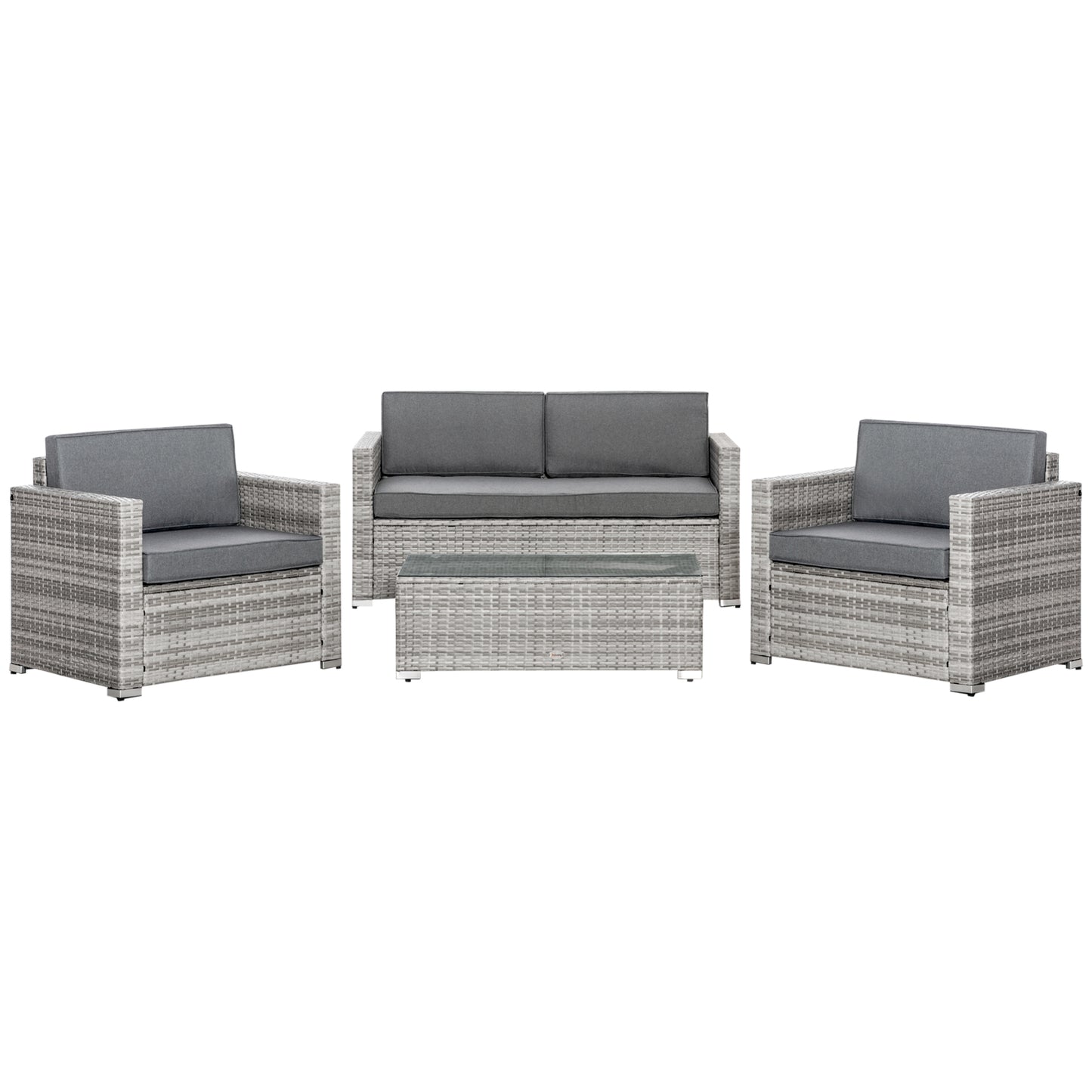 Outsunny 4 Pcs Rattan Patio Set - Thick Cushions, Mixed Grey