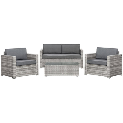 Outsunny 4 Pcs Rattan Patio Set - Thick Cushions, Mixed Grey