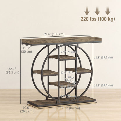 Console industrielle de salon avec tablettes de rangement 100 x 30 x 81,5 cm