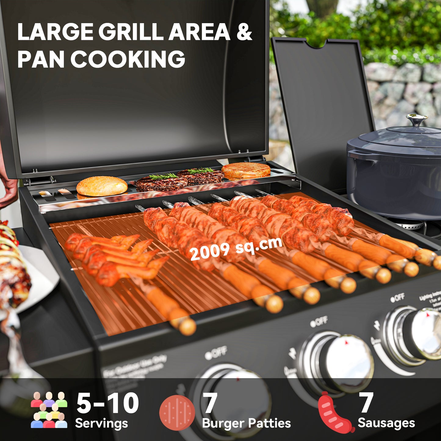 Barbecue à gaz 3 brûleurs avec brûleur latéral