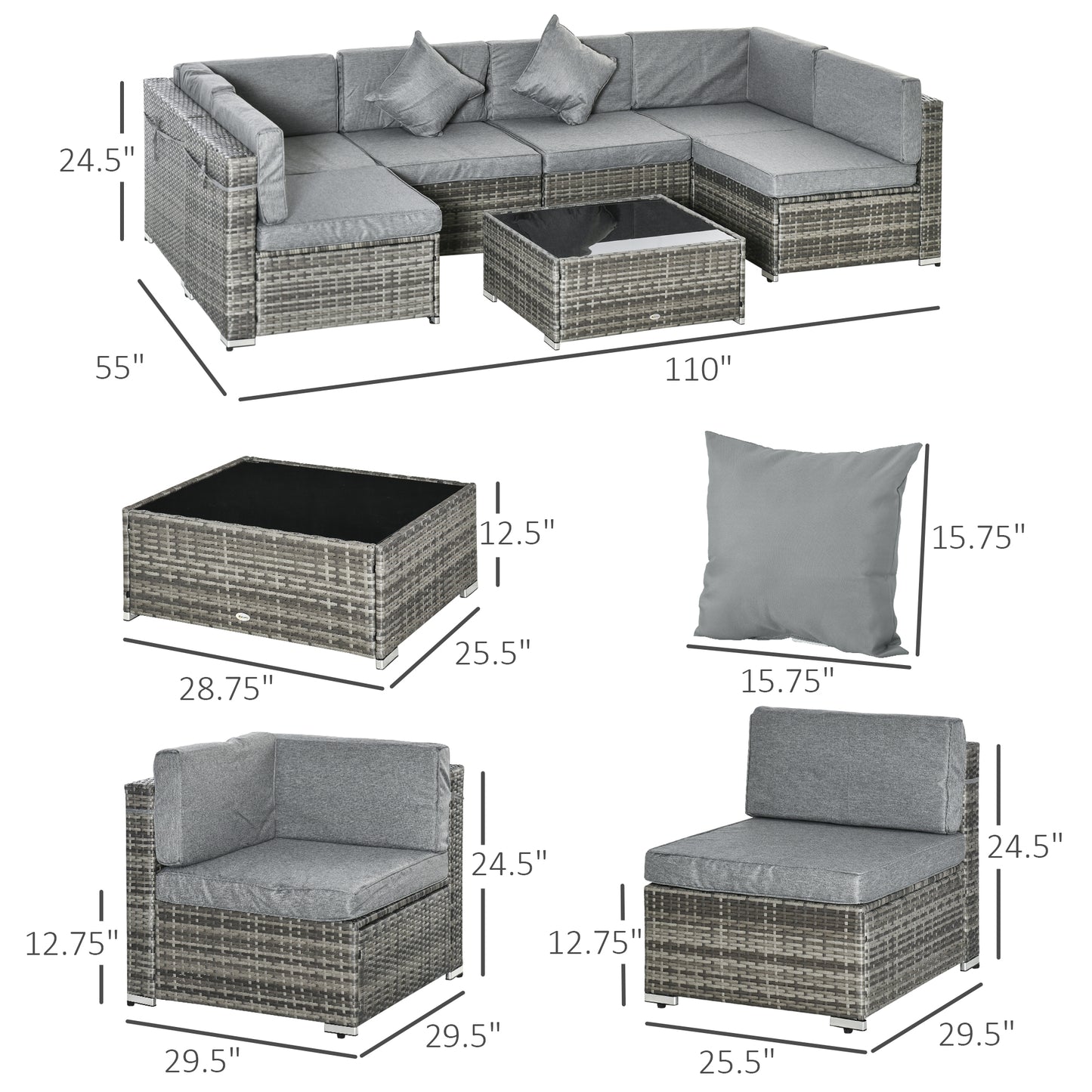 Outsunny 7-Piece Sectional Sofa Set - Brown & Beige Rattan