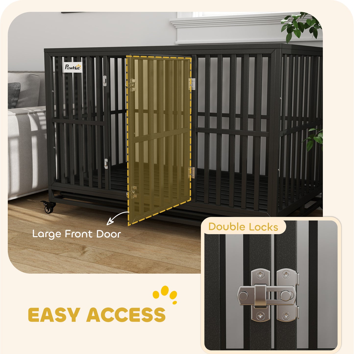 Cage pour chien en acier robuste 104 cm avec roulettes