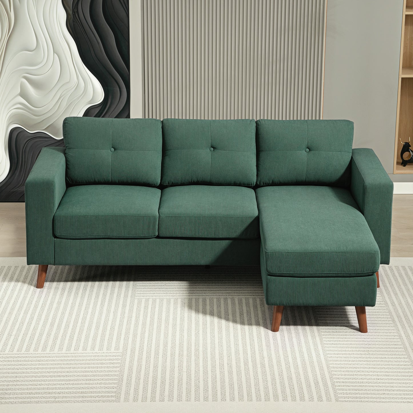 Sofa sectionnel en velours côtelé avec chaise longue réversible