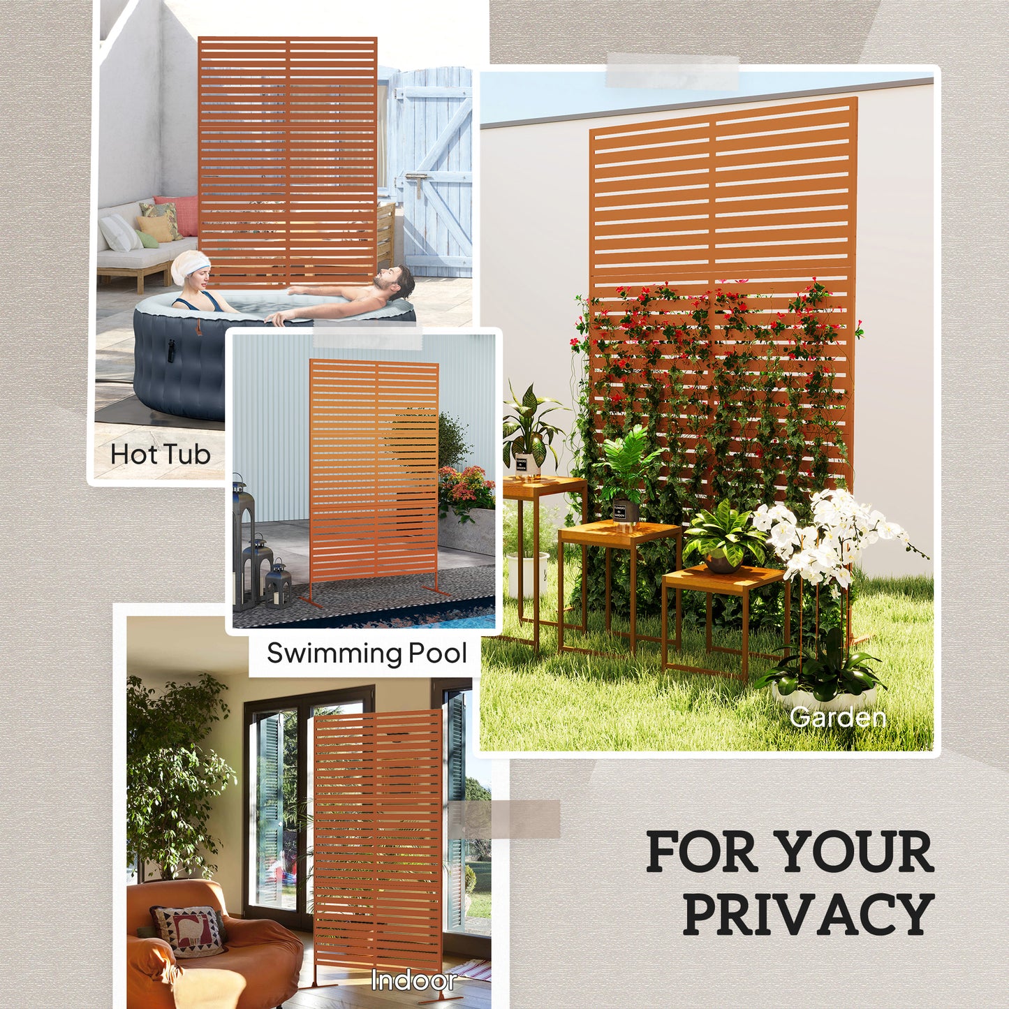 Outsunny Decorative Outdoor Screen - Black Metal Space Divider