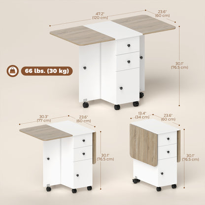 Table à manger pliante escamotable avec rangement — Roulettes