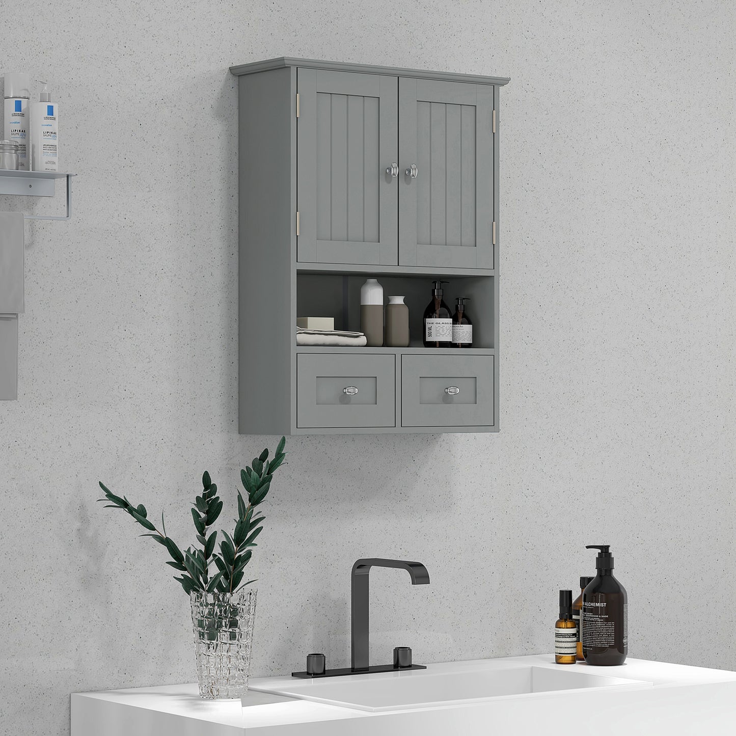 Armoire murale salle de bain avec tiroirs et étagère