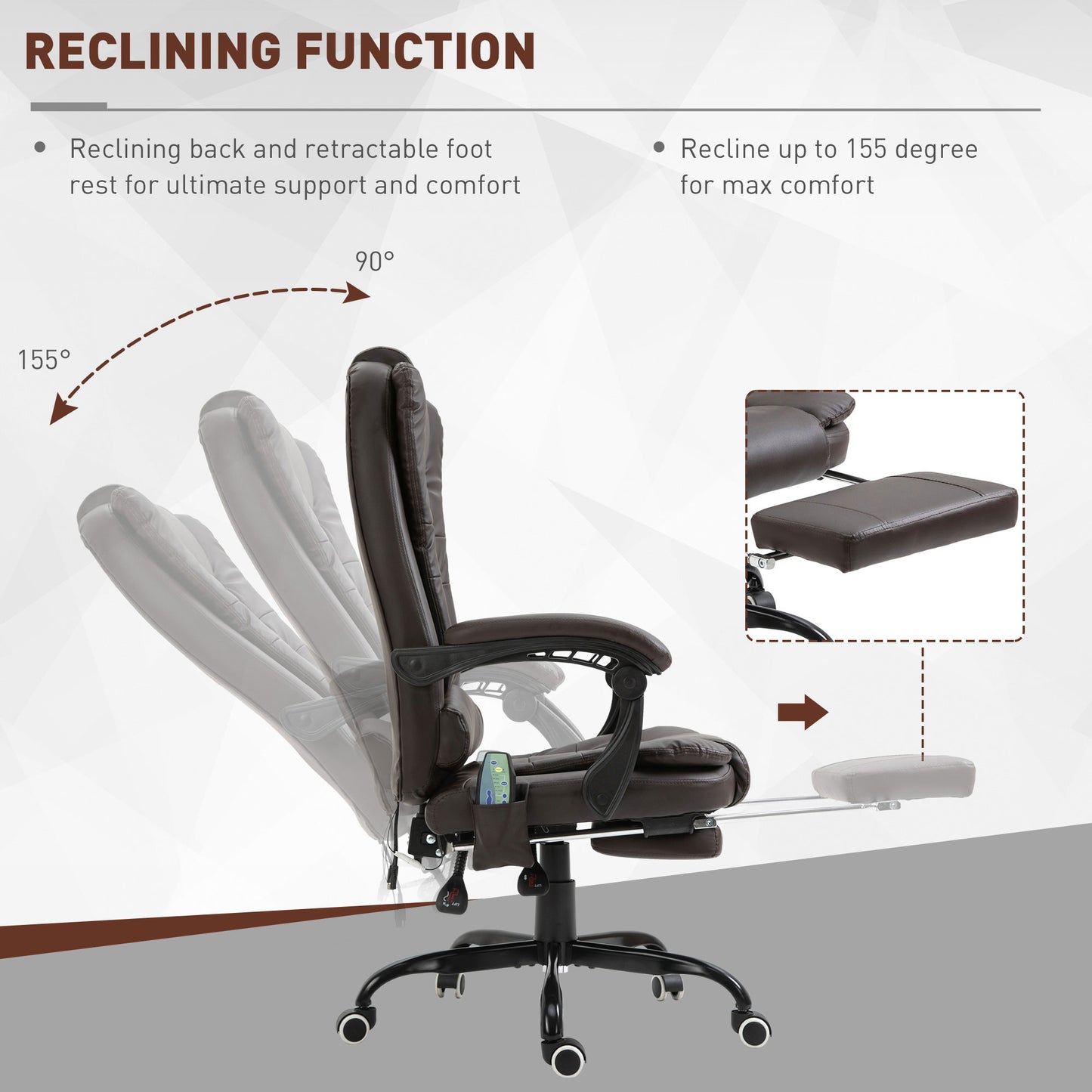 Chaise de bureau massante inclinable avec repose-pieds
