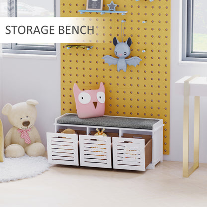 Banc de rangement pour chaussures rembourré avec 3 tiroirs