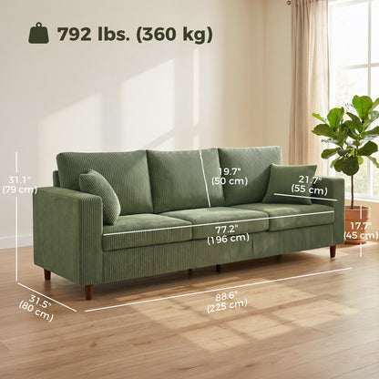 Sofa 3 places siège large et profond en velours côtelé