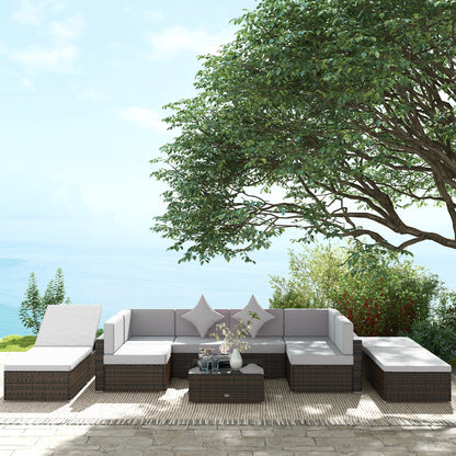 Ensemble patio 9 pièces osier modulaire avec coussins