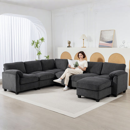 Sofa sectionnel modulaire en forme de U en velours côtelé