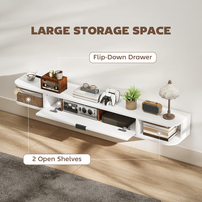 Meuble TV mural avec tiroir et 2 tablettes ouvertes