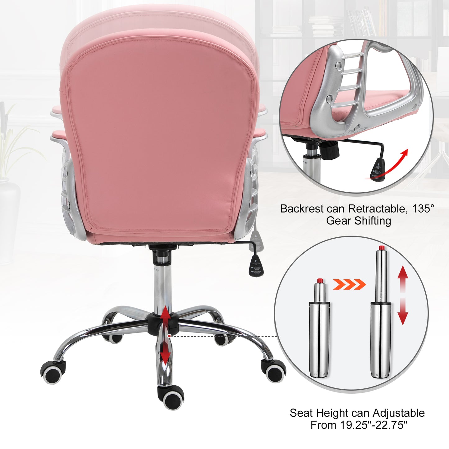 Chaise de bureau capitonnée cuir synthétique cristaux décoratifs