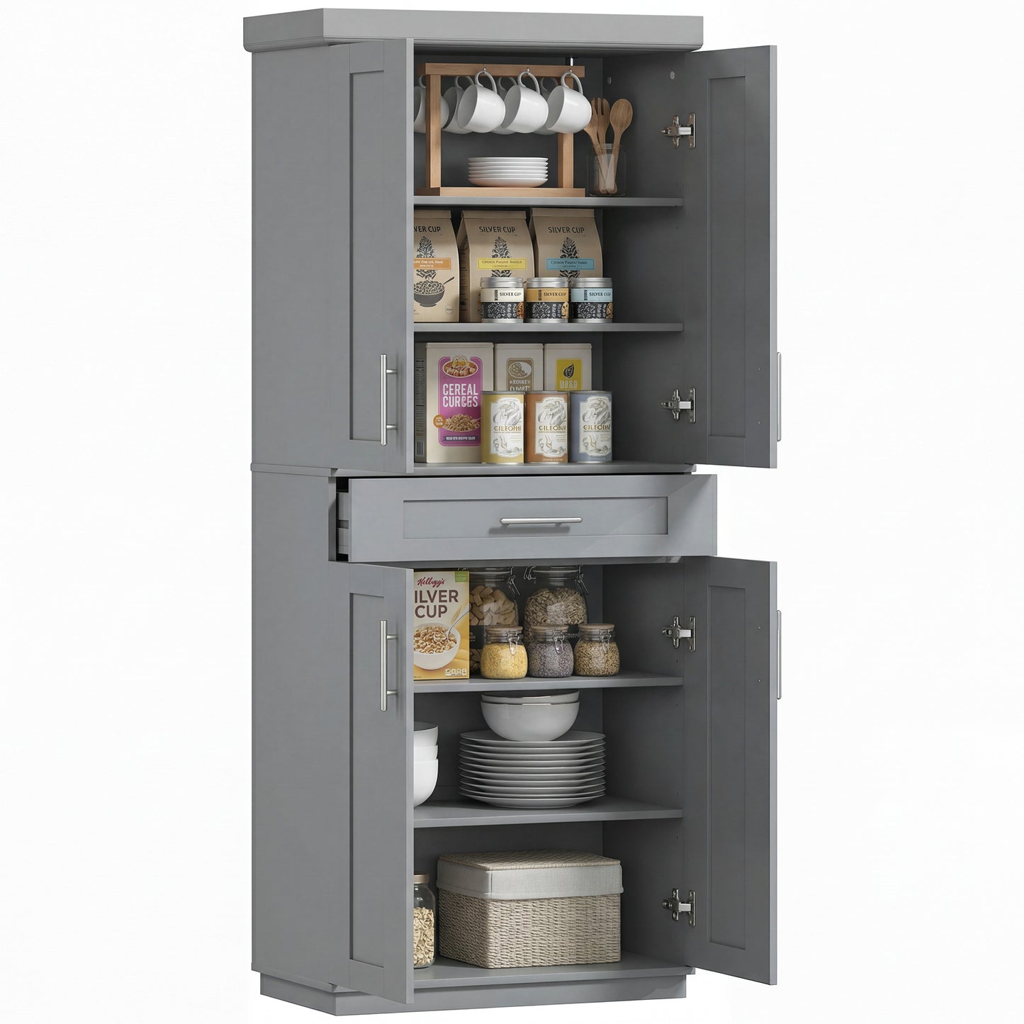 Garde-manger cuisine 4 portes tiroir étagères ajustables