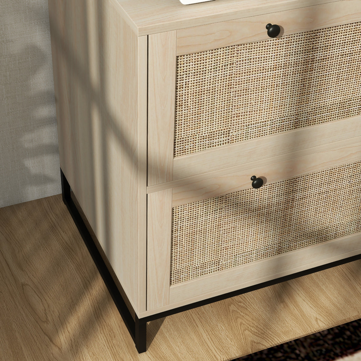Classeur 2 tiroirs avec serrure design rattan