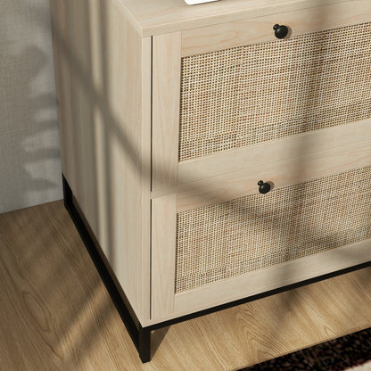 Classeur 2 tiroirs avec serrure design rattan
