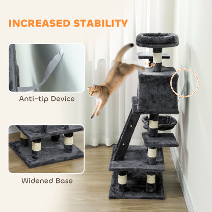Arbre à chat multi-niveaux 132 cm — gris