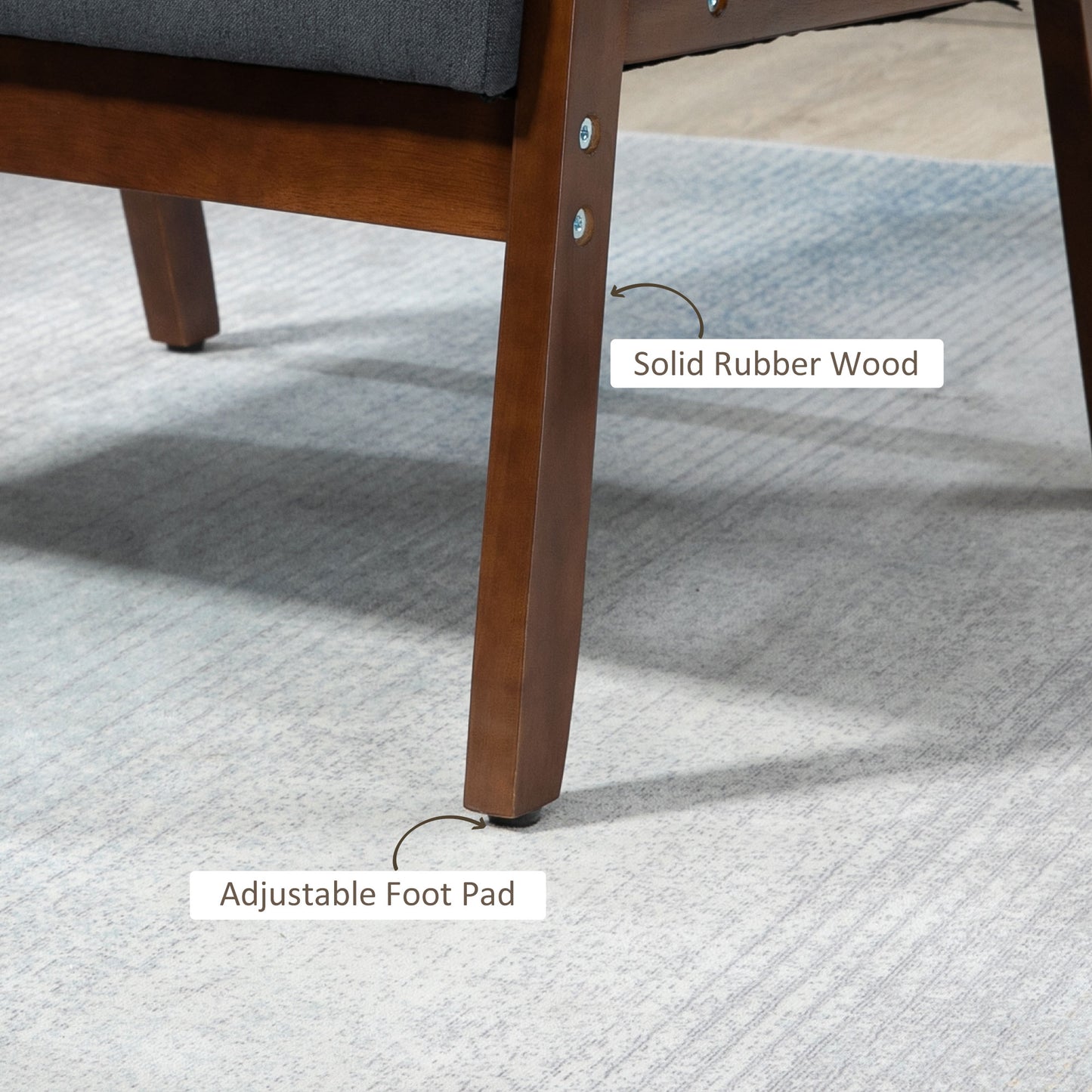 Fauteuil d'accent rembourré avec accoudoirs en bois
