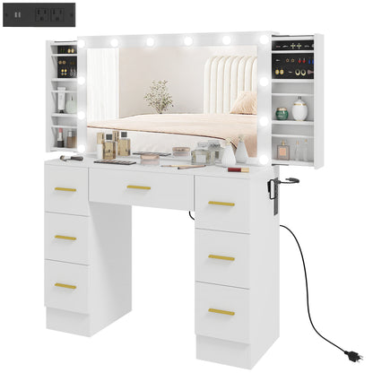 Coiffeuse avec miroir lumineux et 7 tiroirs