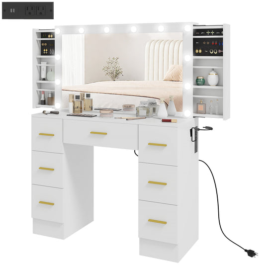 Coiffeuse avec miroir lumineux et 7 tiroirs