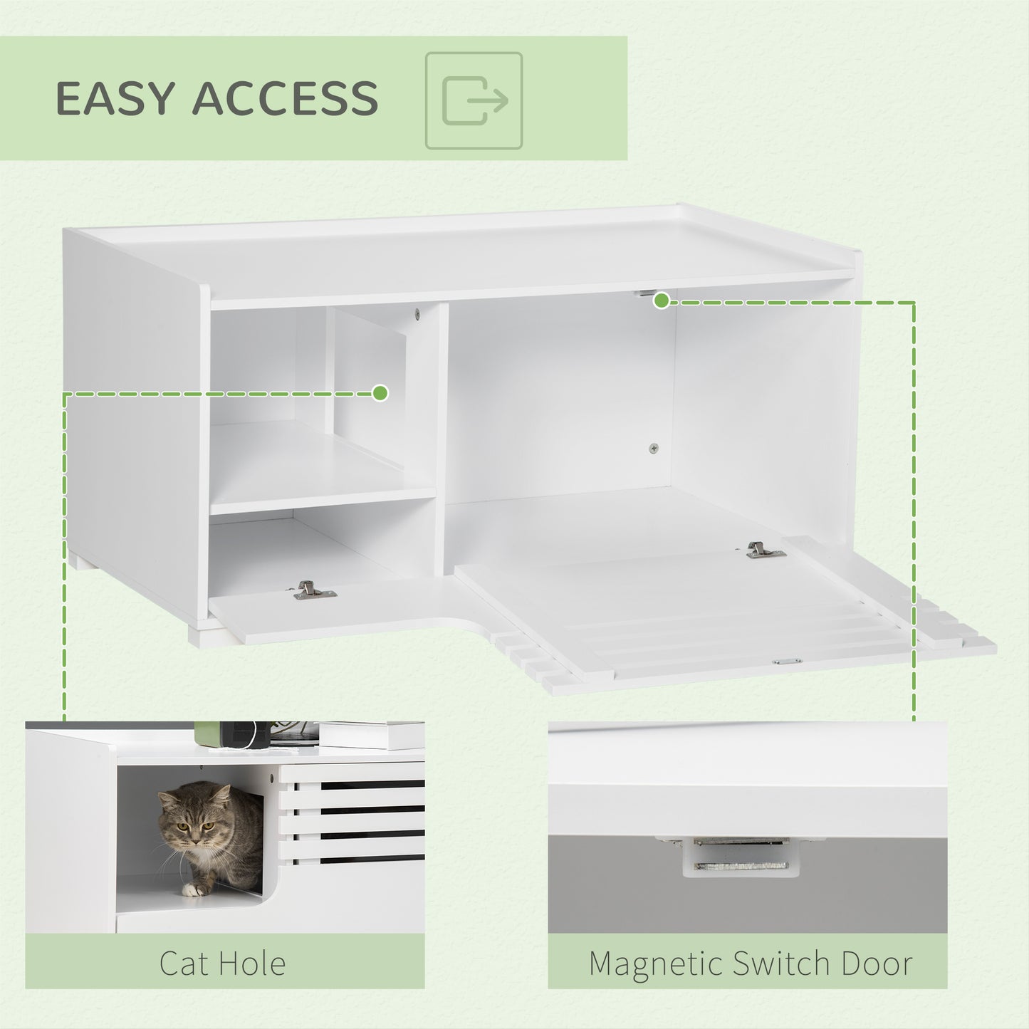 Meuble cache litière chat avec rangement et table